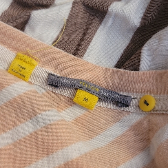 Little Yellow Button‎ Asymmetrical Stripe Tunic Top Women M Peach Brown White - Picture 7 of 8